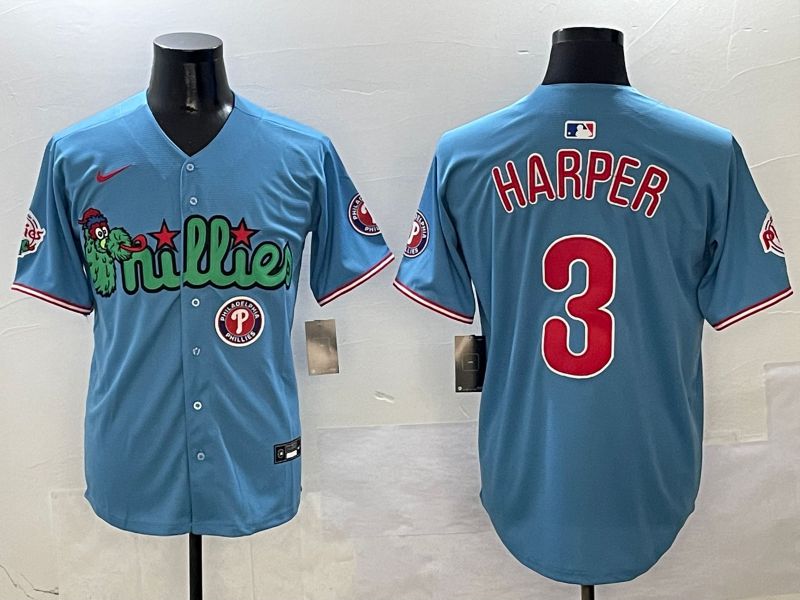 Men Philadelphia Phillies #3 Harper Light Blue three generations Joint Name 2025 Nike MLB Jersey style 7->philadelphia phillies->MLB Jersey